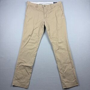 Polo Ralph Lauren Men's 36x34 Tan Stretch Slim Fit Twill Chino Pants Flat Front